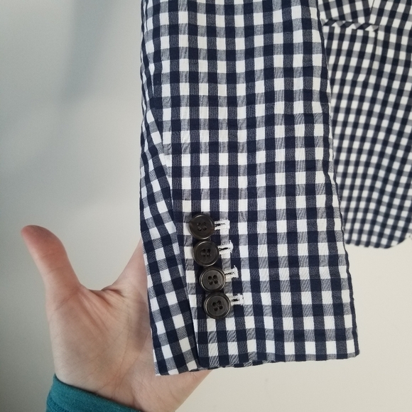 NWT J.Crew Puckered Gingham Navy White Blazer Size 0 Academia Preppy - Picture 14 of 16